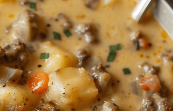 Crockpot Creamy Potato & Hamburger Soup